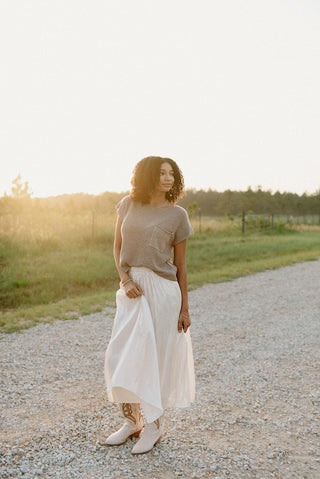 Taupe Short Sleeve Pocket Knit Top