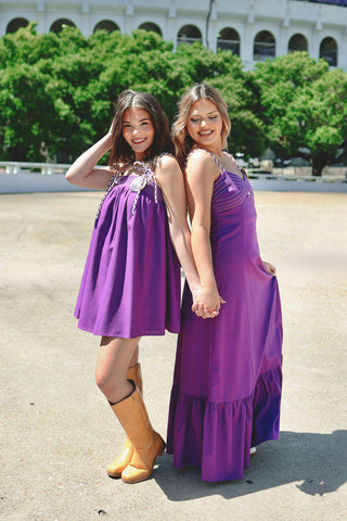 Purple Shoulder Tie Babydoll Dress