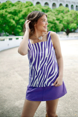 Purple Tiger Striped Denim Top