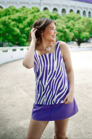 Purple Mid Rise Denim Mini Skort