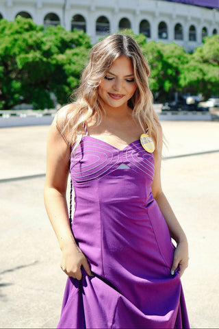 Purple Shoulder Tie Maxi Dress