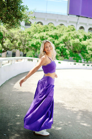 Purple Sequin Trim Maxi Skirt Set