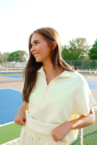 Yellow Quarter Zip Short Sleeve Top