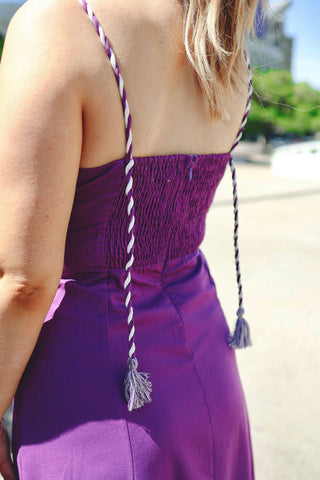 Purple Shoulder Tie Maxi Dress