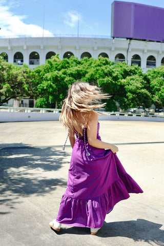 Purple Shoulder Tie Maxi Dress