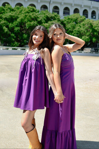 Purple Shoulder Tie Maxi Dress