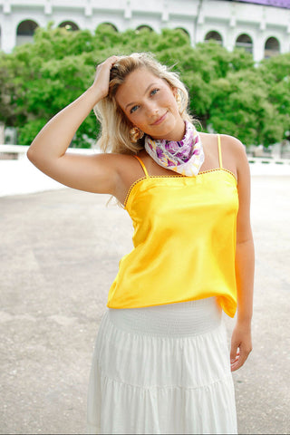 Golden Satin Square Neck Cami