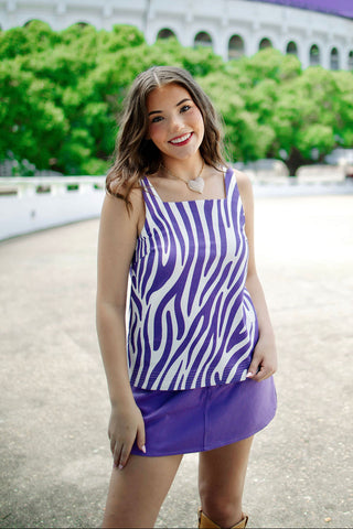 Purple Mid Rise Denim Mini Skort