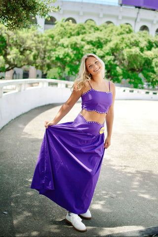 Purple Sequin Trim Maxi Skirt Set