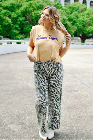 Tiger Print Vintage Straight Leg Jeans