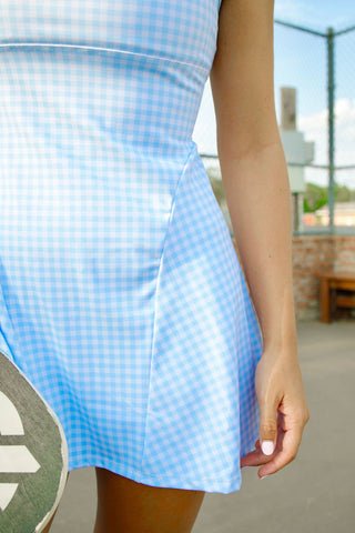 Blue Gingham Fitted Athletic Dress