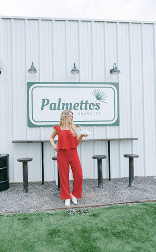 Tomato Red Linen Pant Set