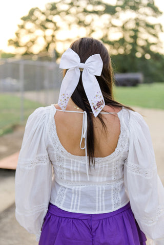 White Bow Lace Trim Top