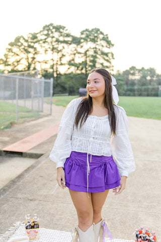 White Bow Lace Trim Top