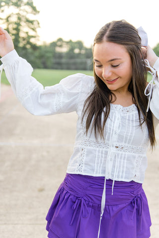 White Bow Lace Trim Top