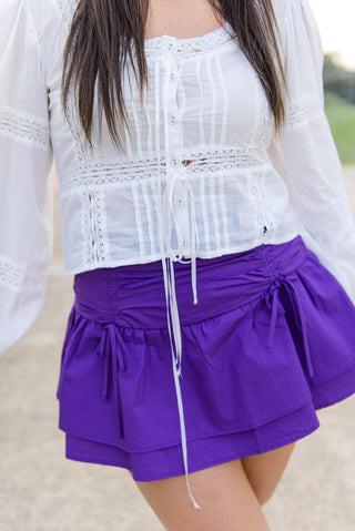 White Bow Lace Trim Top