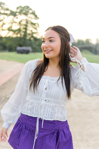 White Bow Lace Trim Top