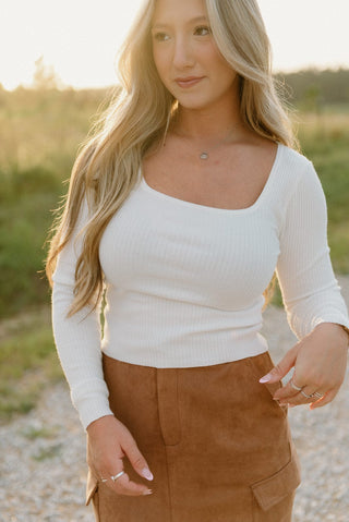 White Fitted Long Sleeve Top