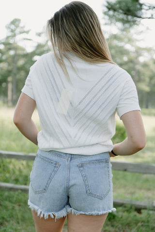 White Knit Pointelle Short Sleeve Top