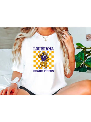 White LSU Tiger Checker Tee