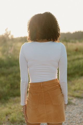 White Long Sleeve Scoop Neck Top