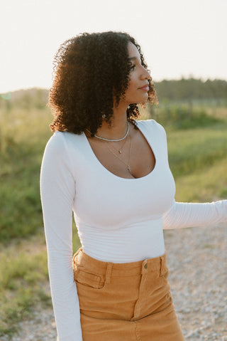 White Long Sleeve Scoop Neck Top