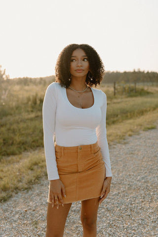 White Long Sleeve Scoop Neck Top