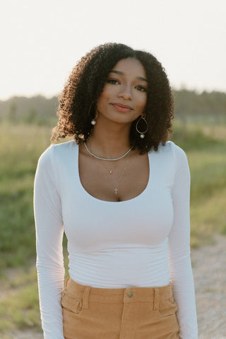 White Long Sleeve Scoop Neck Top