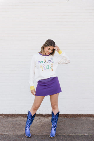 White Mardi Gras Sequin Sweater Top