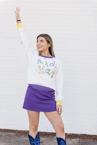 White Mardi Gras Sequin Sweater Top