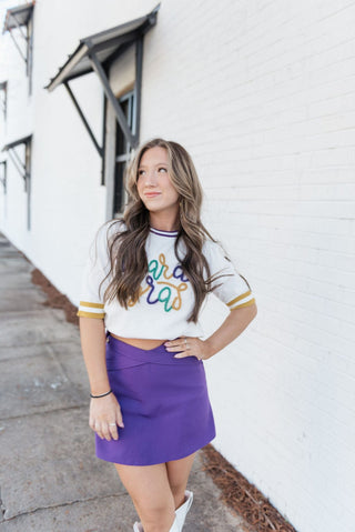 White Mardi Gras Tinsel Sweater Top