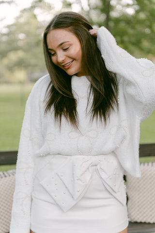 White Pearl Bow Sweater