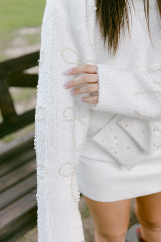 White Pearl Bow Sweater