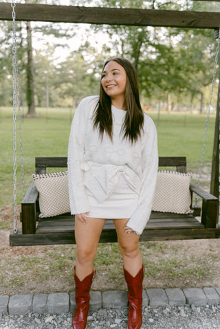 White Pearl Bow Sweater