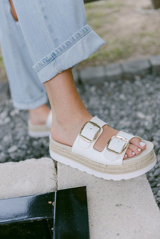 White Platform Double Buckle Sandals