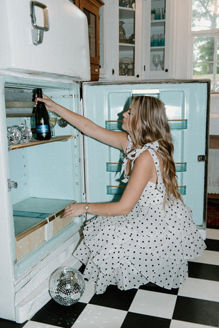 White Polka Dot Ruffle Maxi Dress