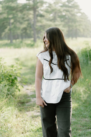 White Ruffle Sleeve Poplin Blouse