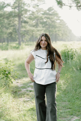 White Ruffle Sleeve Poplin Blouse