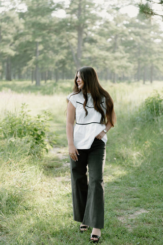 White Ruffle Sleeve Poplin Blouse