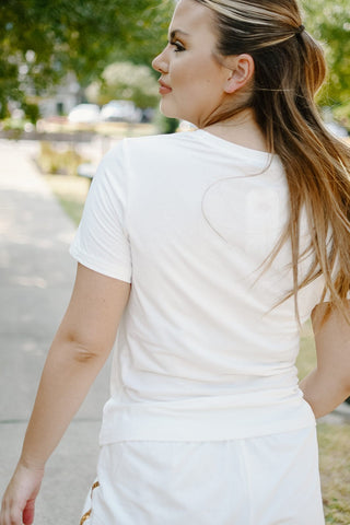 White Sequin Football Tee