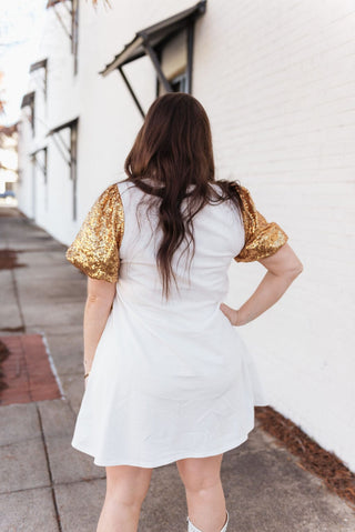 White Sequin Mardi Gras Mask Dress