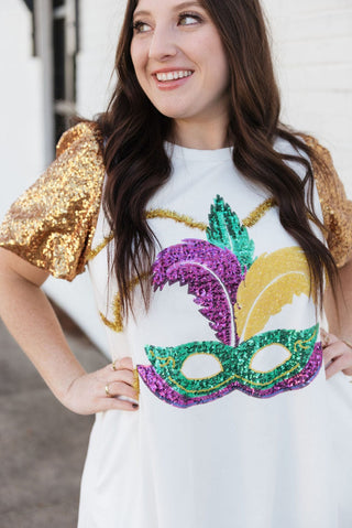 White Sequin Mardi Gras Mask Dress