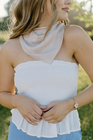 White Smocked Peplum Tube Top