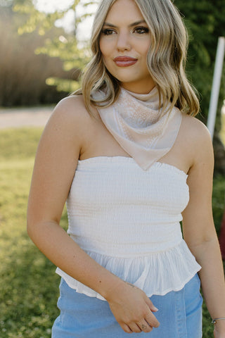 White Smocked Peplum Tube Top