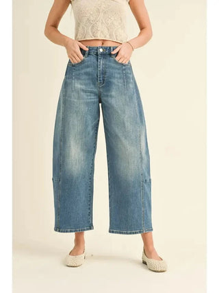 Medium Wash Mid Rise Barrel Jean