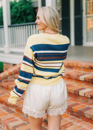 Allison Yellow Striped V-Neck Sweater | Select Trends Boutique