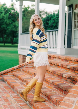 Allison Yellow Striped V-Neck Sweater | Select Trends Boutique