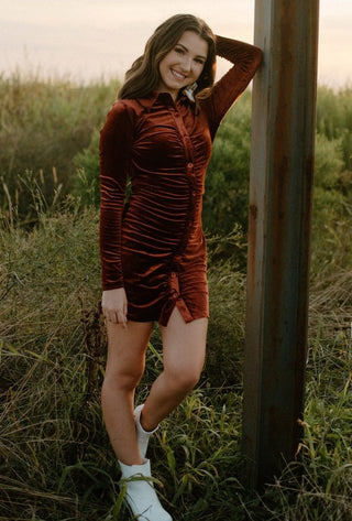 Amber Velvet Ruched Dress from Select Trends Boutique