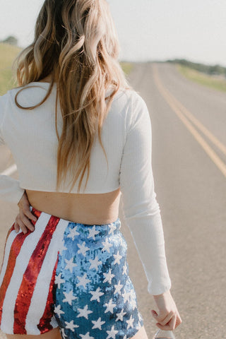 American Flag Sequin Shorts