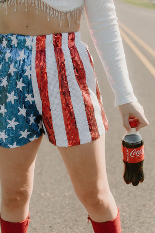 American Flag Sequin Shorts